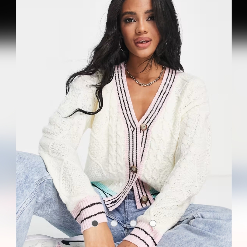 Brave Soul brioche cardigan with contrast piping in cream